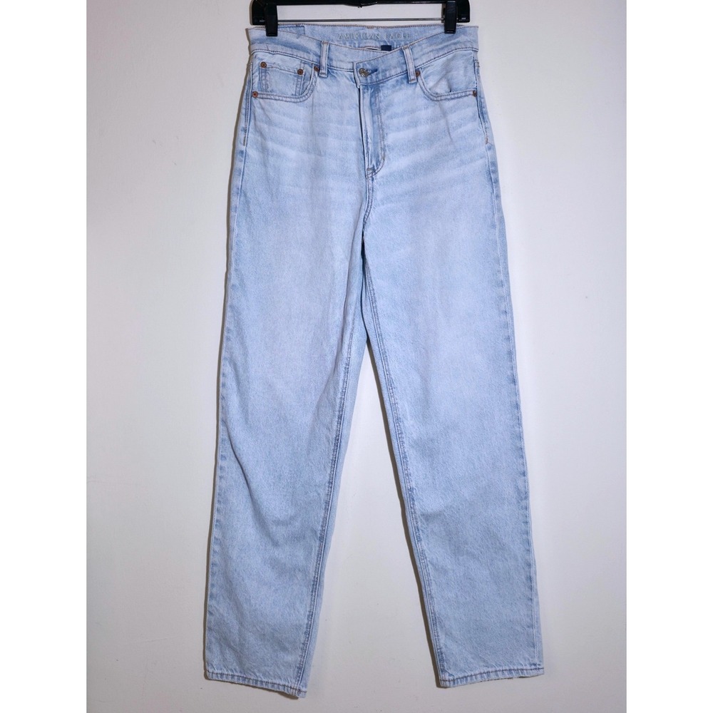 American Eagle Strigid Highest Waist Crossover Baggy Straight Jeans Light Wash 4 - Picture 8 of 16